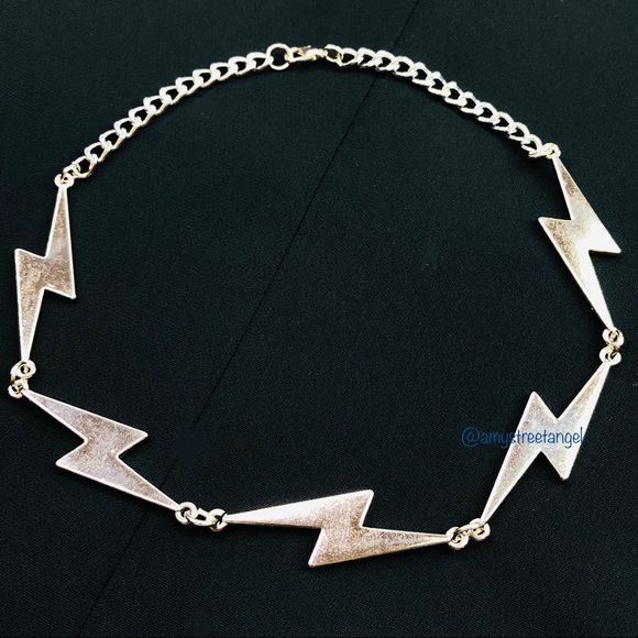 Handmade Unisex Y2K Style Big Lightning Bolts Cuban Chain chains Necklace Choker - Picture 4 of 5